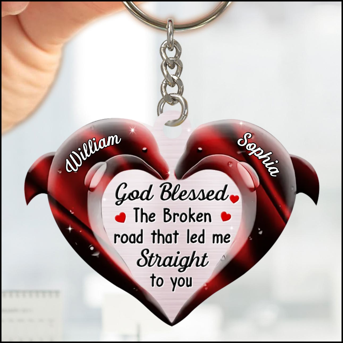 God Blessed The Broken road that led me Straight To You Couple Keychain, Personalized Couple Dolphin Keychain KO0130