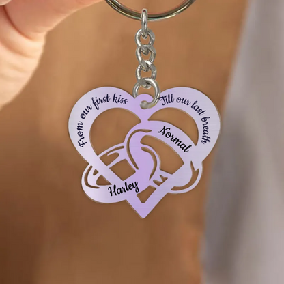 From Our First Kiss Till Our Last Breath Couple Rings Personalized Hologram Couple Keychain, Valentine's Day Gift KO0116