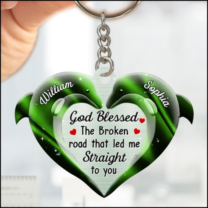 God Blessed The Broken road that led me Straight To You Couple Keychain, Personalized Couple Dolphin Keychain KO0130