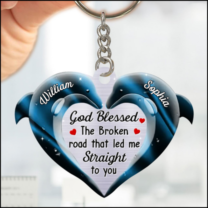 God Blessed The Broken road that led me Straight To You Couple Keychain, Personalized Couple Dolphin Keychain KO0130