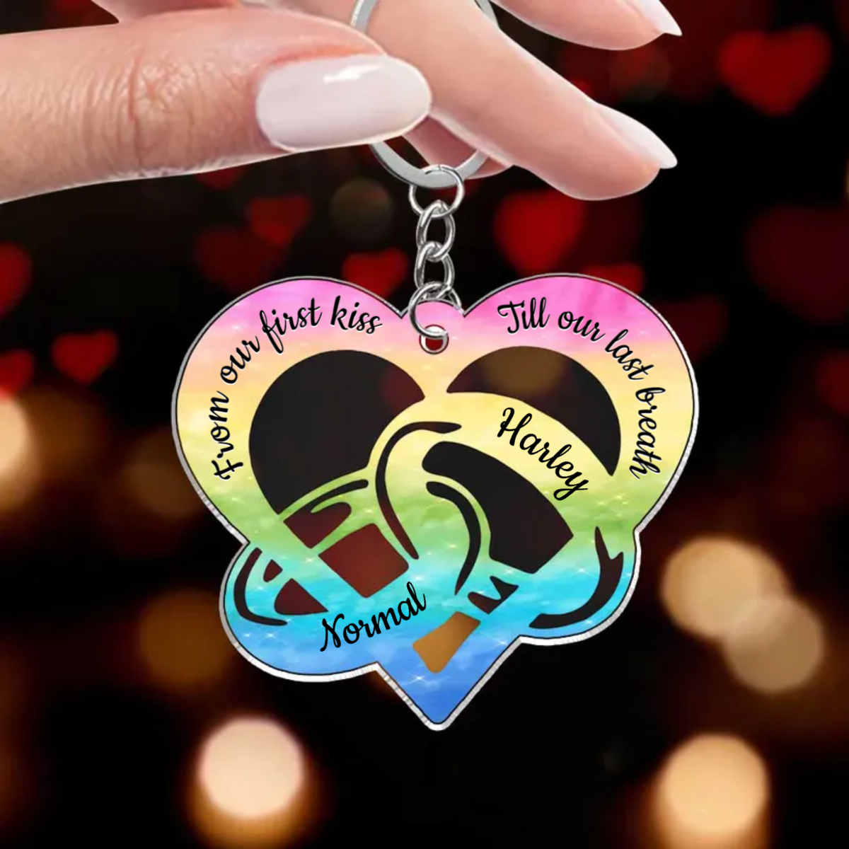 Colorful From Our First Kiss Till Our Last Breath Couple Rings Personalized Acrylic Keychain KO0097