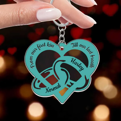 Colorful From Our First Kiss Till Our Last Breath Couple Rings Personalized Acrylic Keychain KO0097