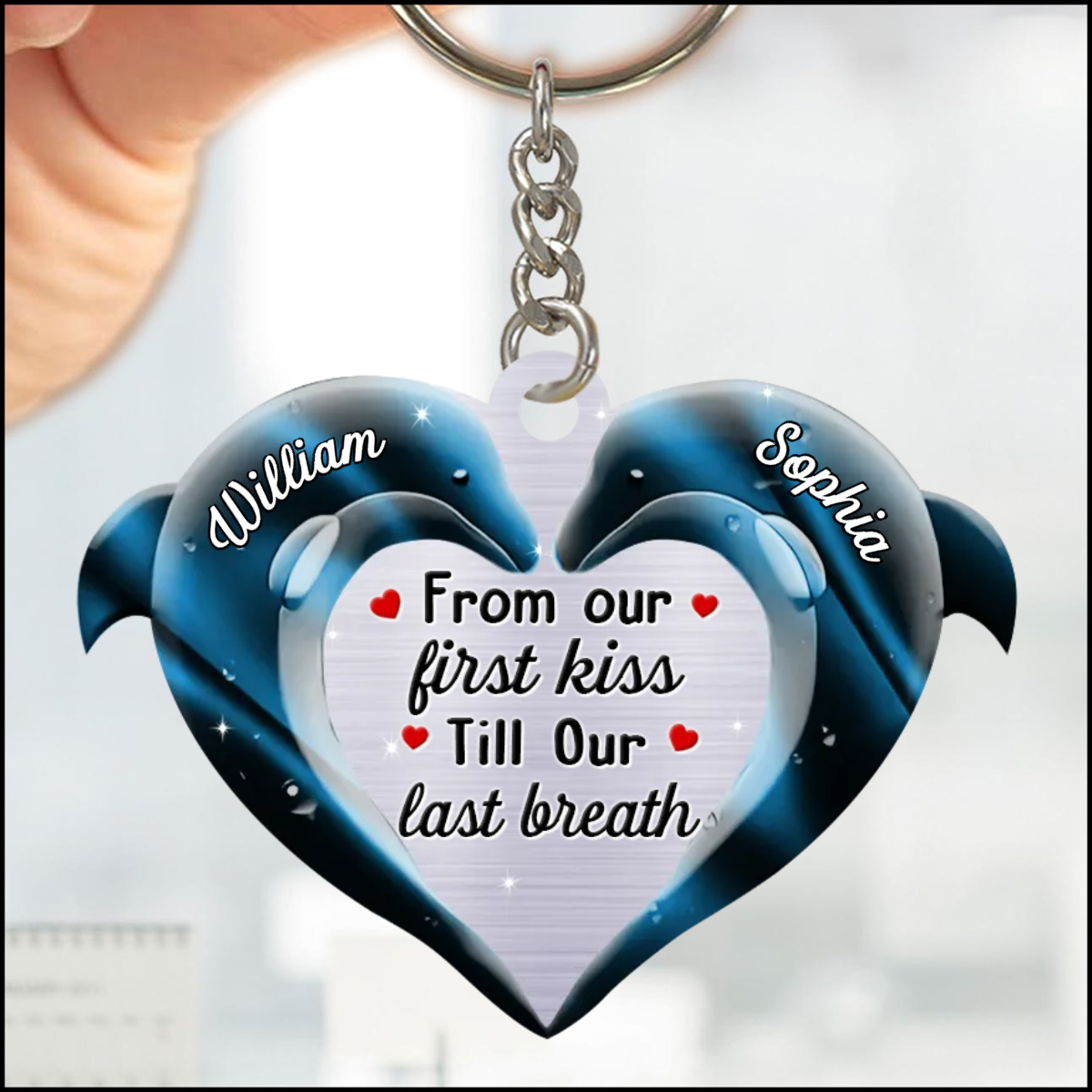 From Our First Kiss Till Our Last Breath Dolphin Couple Keychain, Personalized Couple Keychain Gift KO0128