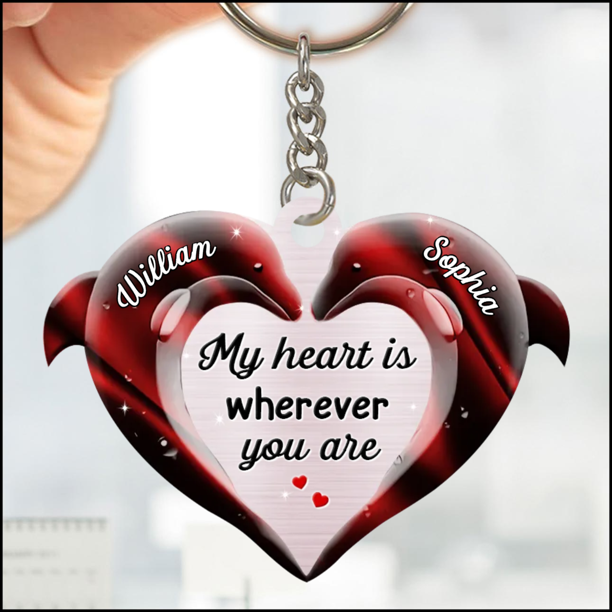 My Heart is Wherever You Are Dolphin Couple Keychain, Personalized Couple Keychain, Valentine's Day Gift KO0125