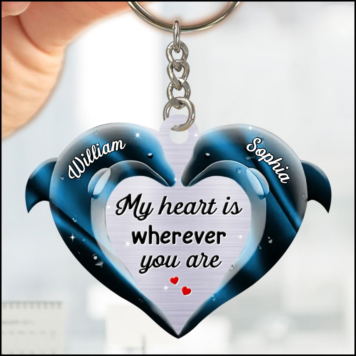 My Heart is Wherever You Are Dolphin Couple Keychain, Personalized Couple Keychain, Valentine's Day Gift KO0125