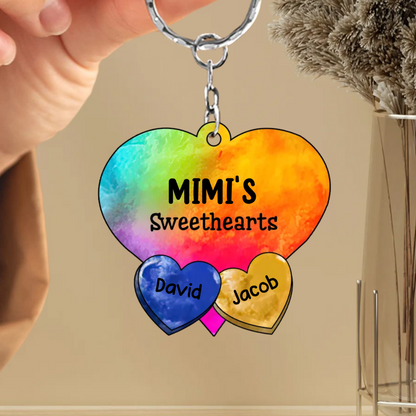 Colorful Rainbow Heart Grandma Auntie Mom Sweet Heart Kids Personalized Acrylic Valentine Keychain KO0325