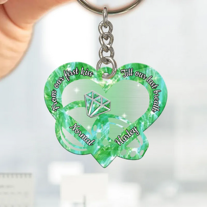 Heart Couple Rings Multi Color Personalized Couple Keychain v1, Perfect Gift for Wife Girlfriend Boyfriend Husband KO0115