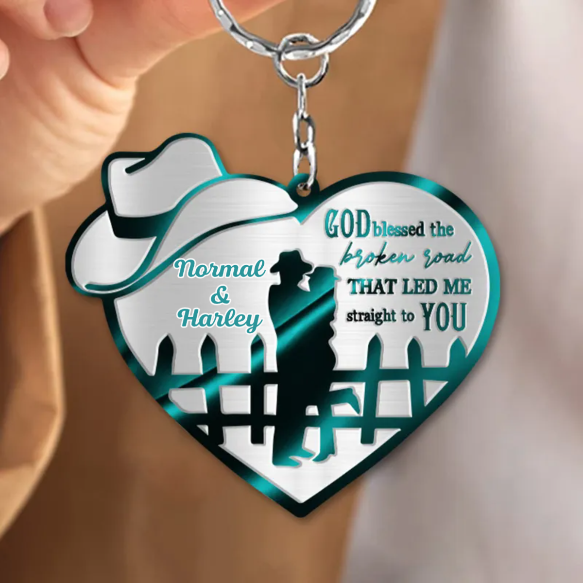 Couple Cowboy And Cowgirl God Blessed Personalized Couple Keychain, Gift for Him Her KO0124