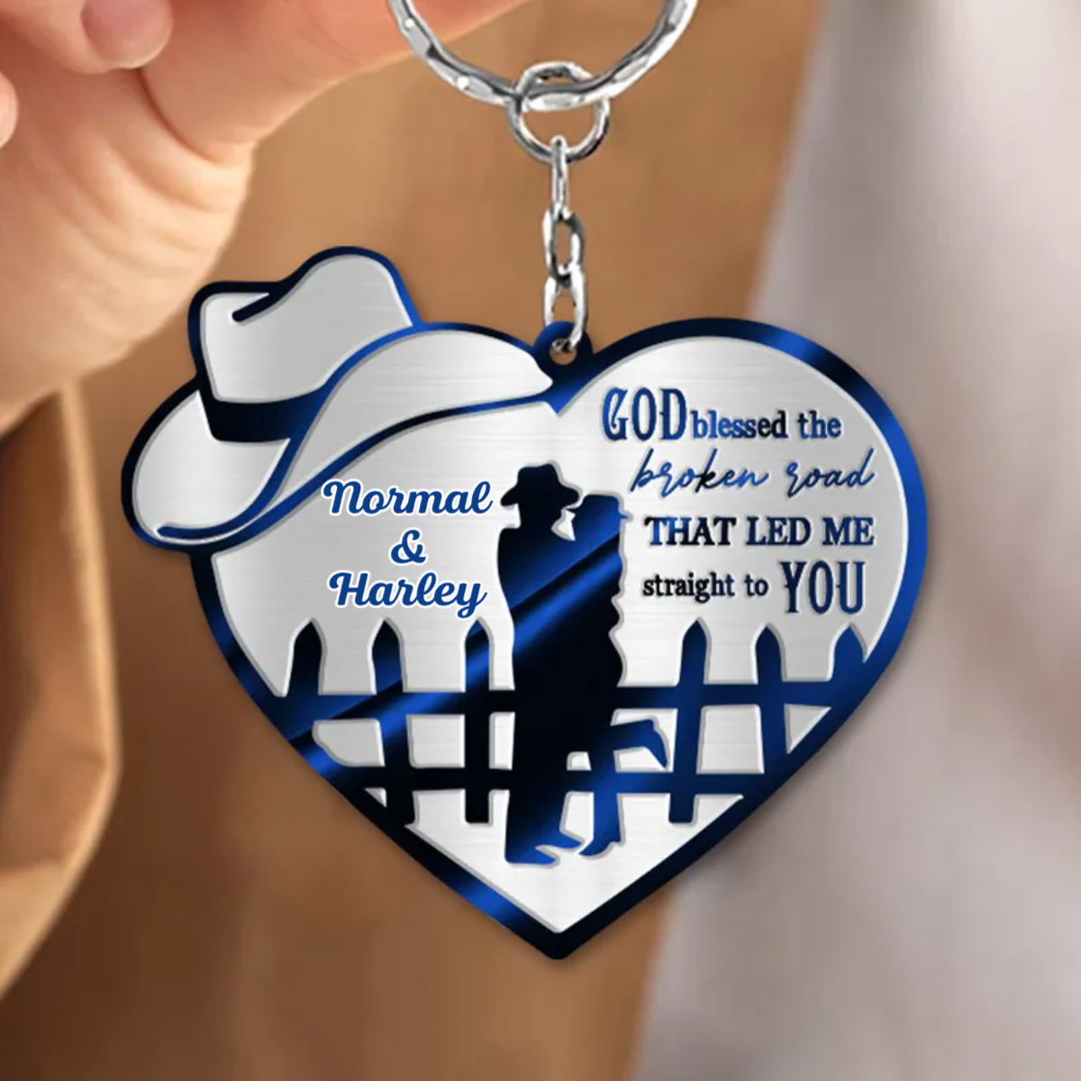 Couple Cowboy And Cowgirl God Blessed Personalized Couple Keychain, Gift for Him Her KO0124