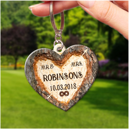 Mr & Mrs Forever Personalized Heart Wooden Couple Keychain KO0093