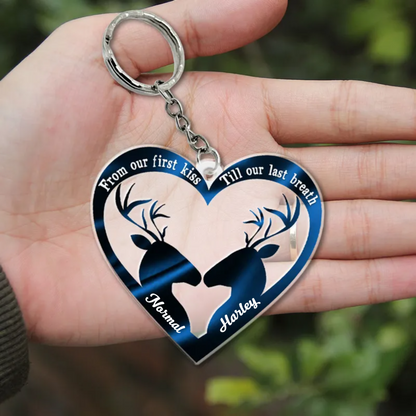 From Our First Kiss Till Our Last Breath Deer Couple Personalized Acrylic Multi Color Keychain KO0091