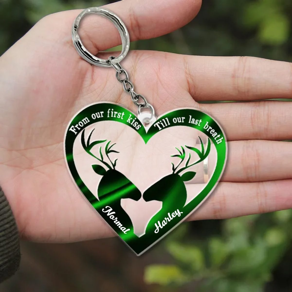 From Our First Kiss Till Our Last Breath Deer Couple Personalized Acrylic Multi Color Keychain KO0091