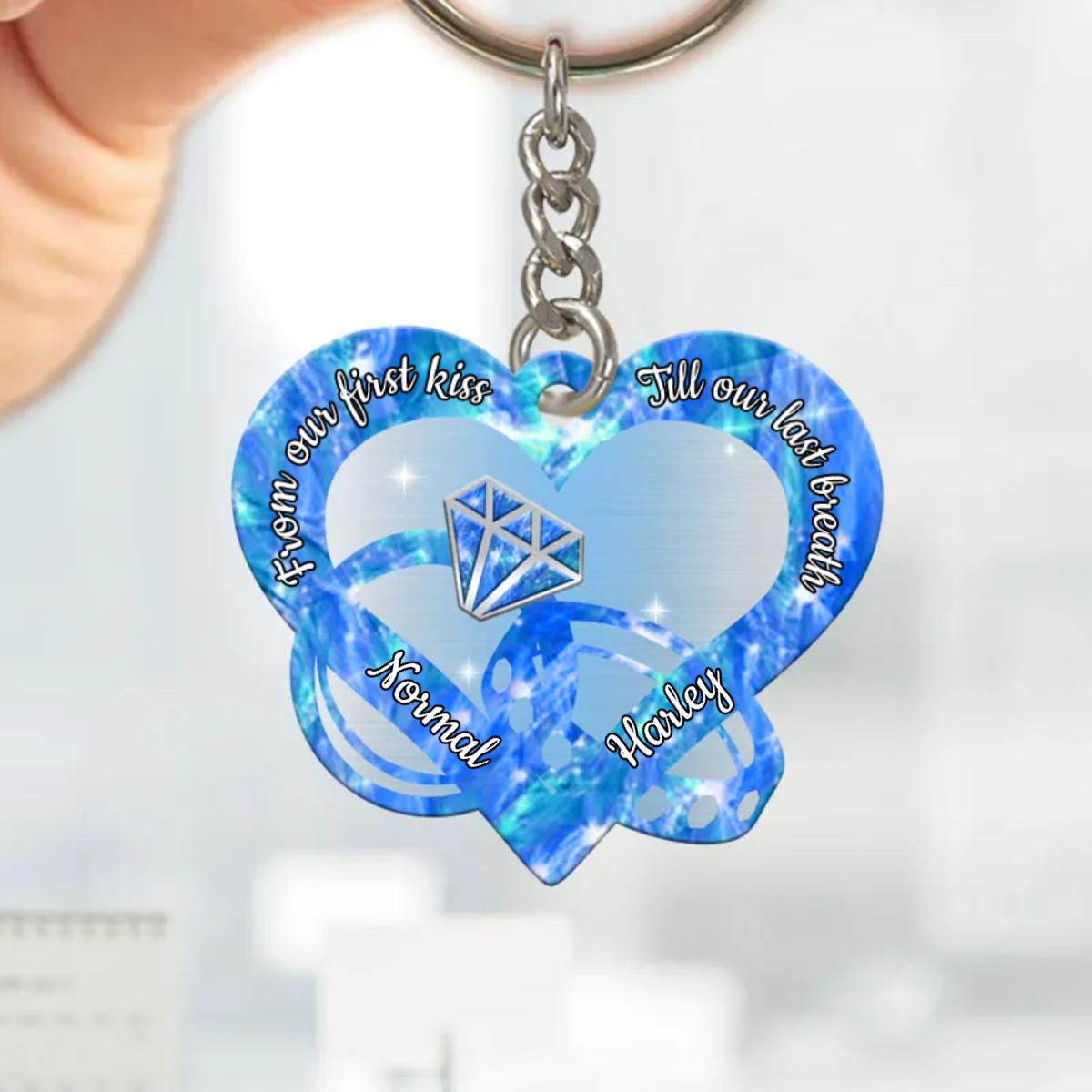 Heart Couple Rings Multi Color Personalized Couple Keychain v1, Perfect Gift for Wife Girlfriend Boyfriend Husband KO0115