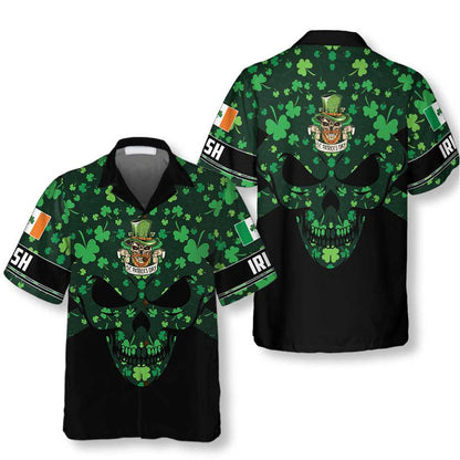 St Patrick’s Day Skull Hawaiian Shirt, St. Patricks Day Shirt, Cool St Patrick's Day Gift PO0060