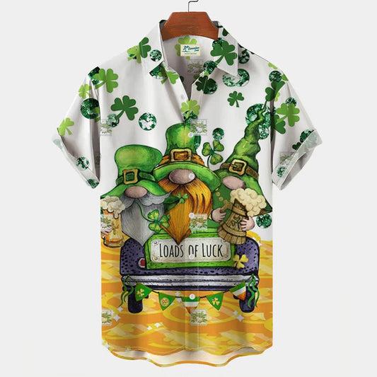 St Patrick's day shirt, Load of Luck gnome hawaiian shirt, Shamrock hawaiian shirt, Irish shirt PO0147