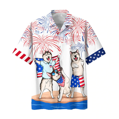 Alaska Hawaiian Shirt For 4Th Of July Patriotic, American Independence Day Dog Hawaii Shirt For Men And Women HO5000