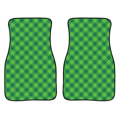 Green St. Patrick'S Day Plaid Print Front And Back Car Floor Mats, Front Car Mat PO0360