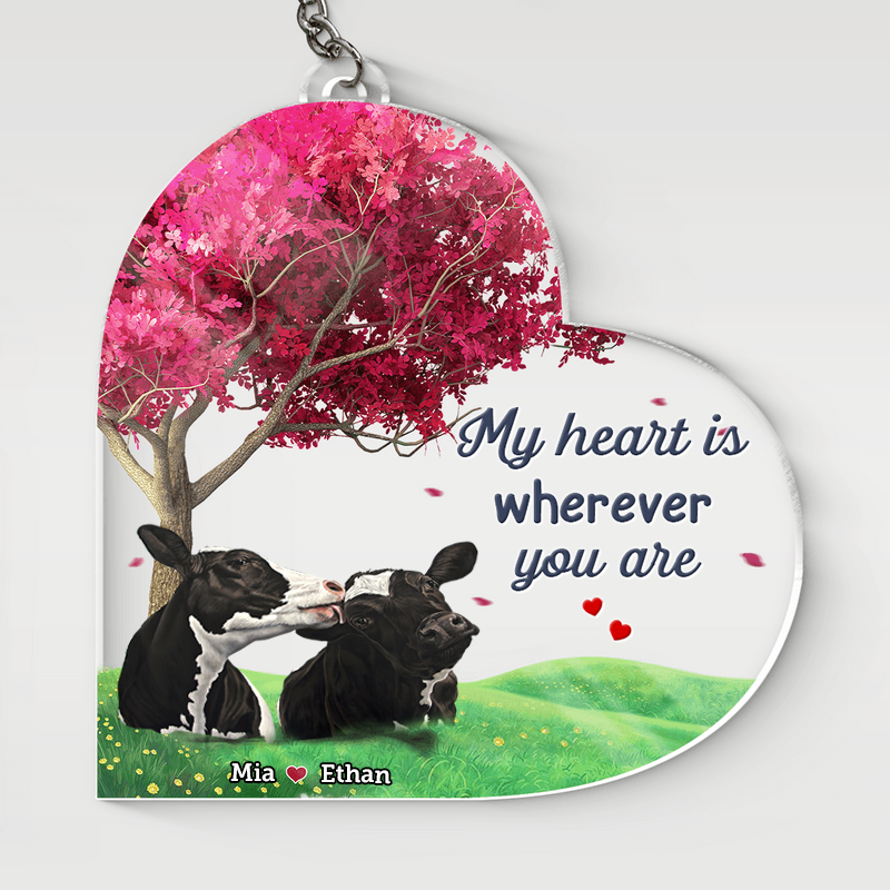 Customized Cow Breed Couple Heart Acrylic Keychain for Husband and Wife who loves Cows Keychain KO0041