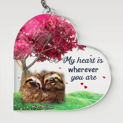 Personalized Couple Sloth Funny Heart Acrylic Keychain, Perfect Gift for Couple, Couple Keychain KO0039