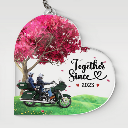 Personalized Biker Couple Road Glide Motorcycle Heart Couple Keychain, Gift for couple biker lover KO0043