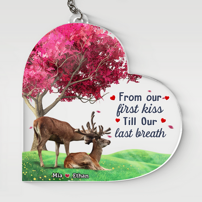 Personalized Deer Couple Heart Acrylic Keychain, Gift for Couple with Any Quote, Valentine Idea Gift for Him Her KO0042