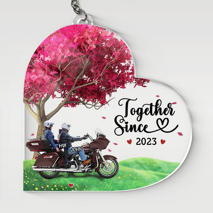 Personalized Biker Couple Road Glide Motorcycle Heart Couple Keychain, Gift for couple biker lover KO0043