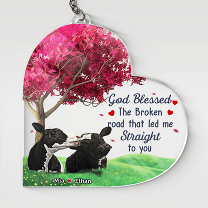 Customized Cow Breed Couple Heart Acrylic Keychain for Husband and Wife who loves Cows Keychain KO0041