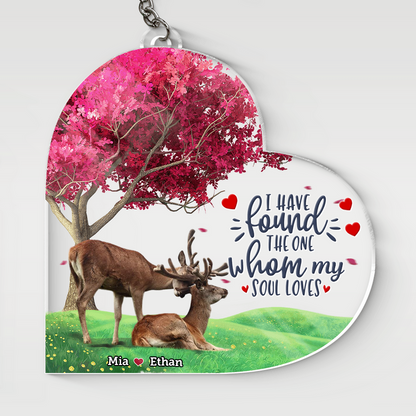 Personalized Deer Couple Heart Acrylic Keychain, Gift for Couple with Any Quote, Valentine Idea Gift for Him Her KO0042