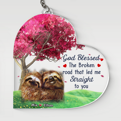 Personalized Couple Sloth Funny Heart Acrylic Keychain, Perfect Gift for Couple, Couple Keychain KO0039