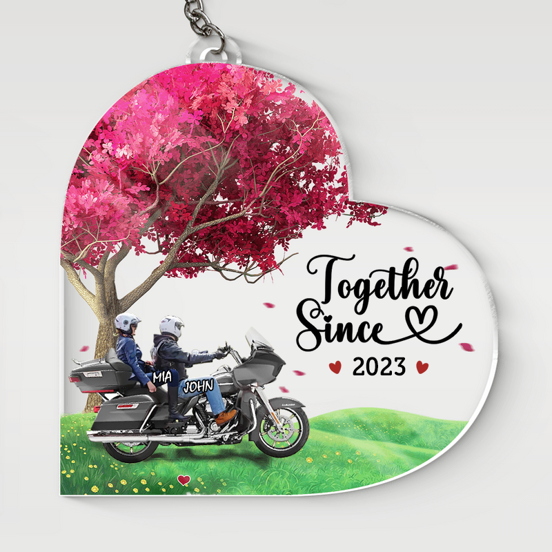 Personalized Biker Couple Road Glide Motorcycle Heart Couple Keychain, Gift for couple biker lover KO0043