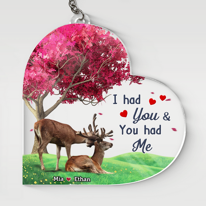 Personalized Deer Couple Heart Acrylic Keychain, Gift for Couple with Any Quote, Valentine Idea Gift for Him Her KO0042