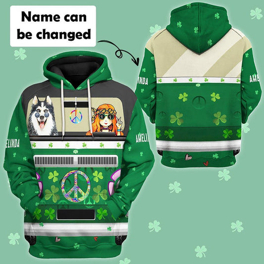 3D St Patrick's Day Husky Hippie Custom Name Hoodie FullSize PO0179