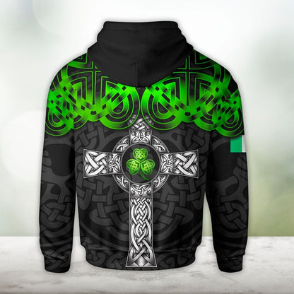 Celtic Cross Ireland Flag 3D Hoodie Gifts For Men Women Saint Patrick's Day, Luck Of The Irish Shirt PO0261