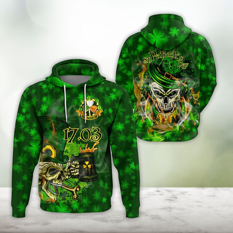 Saint Patrick's Day Skull 3D All Over Printed Hoodie Gift For Friends Birthday, Drink Beer Shirt PO0199