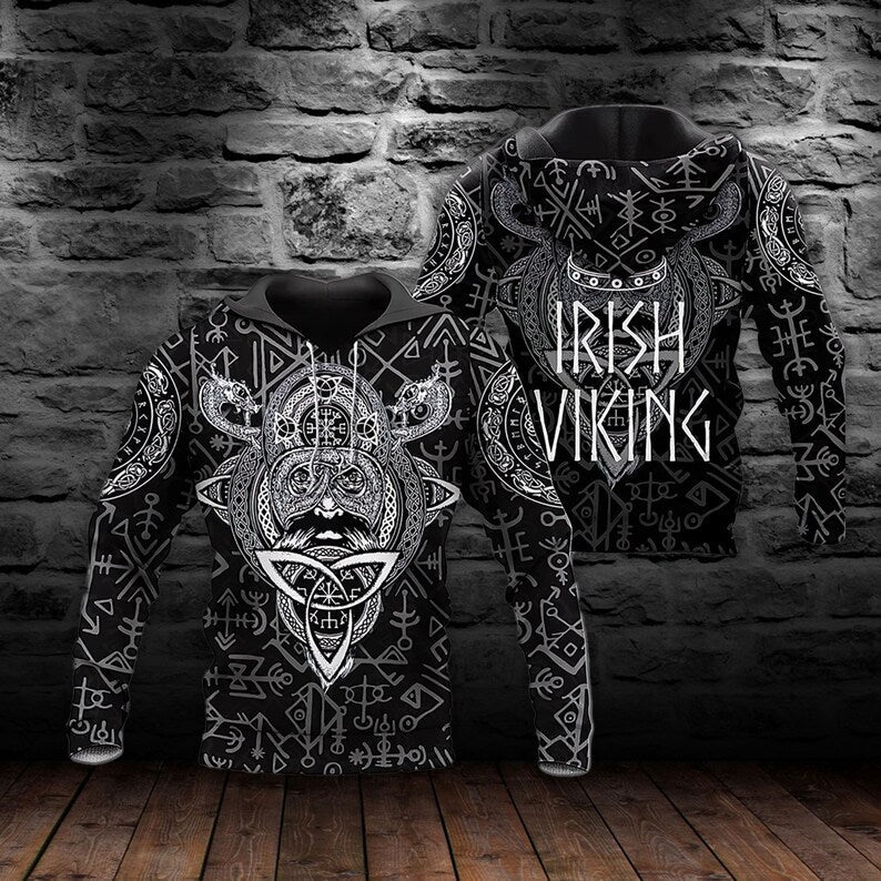 Irish Viking St Patrick's Day Hunting Wolf Lion Hoodie Sweater Shirt PO0182