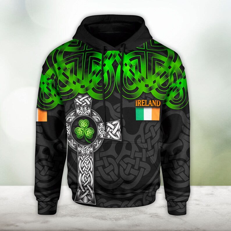 Celtic Cross Ireland Flag 3D Hoodie Gifts For Men Women Saint Patrick's Day, Luck Of The Irish Shirt PO0261