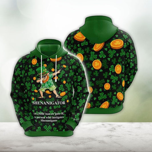 St Patrick's Day 3D All Over Print Hoodie, Shenanigator Defined With Lucky Shamrock and Gold Coin PO0192