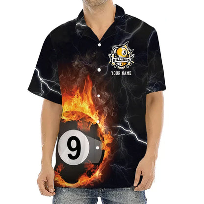 Lasfour Personalized Billiard 9 Ball Fire Flame Hawaiian Shirt BIA0719