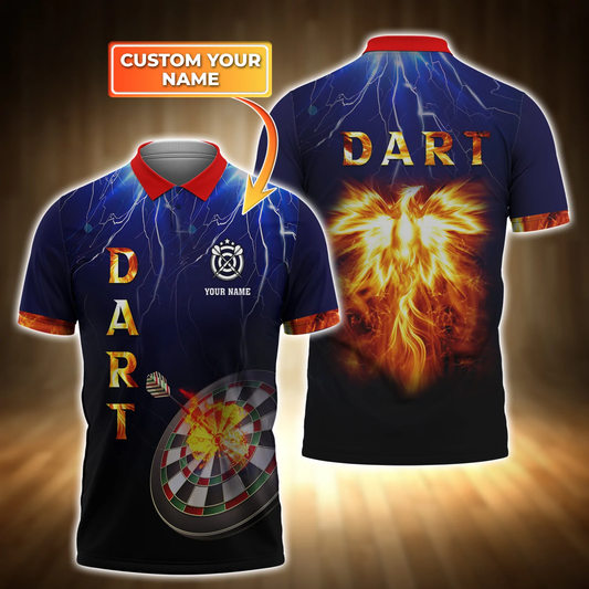 Customized Name Dart Phoenix and Thunder Polo Shirt, Idea Shirt for Dart Player DMO0134