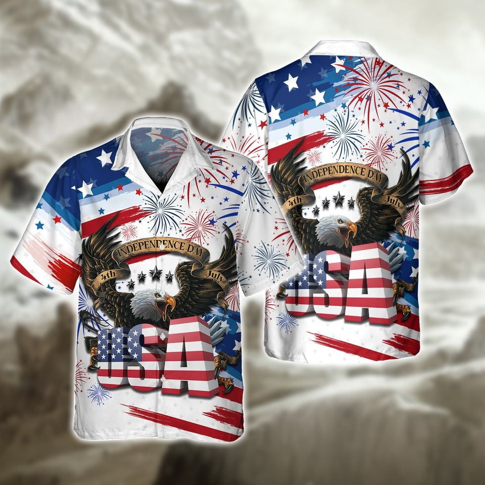 Happy Independence's Day Usa Eagle 3D Hawaiian Shirts, Fourth Of Jul Aloha Hawaii Beach Shirt Short Sleeve HO5040