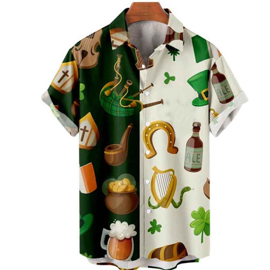 St Patrick's Day Hawaiian Shirt for men, Shamrock Shirt, Irish hawaiian Shirt PO0146