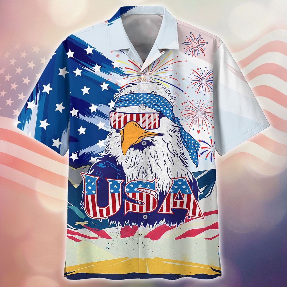 Eagle Usa Independence Day 3D Hawaiian Shirt To My Husband, Patriotic Hawaii Shirt For My Dad 4Th Of Jul Hawaii Shirt HO0376