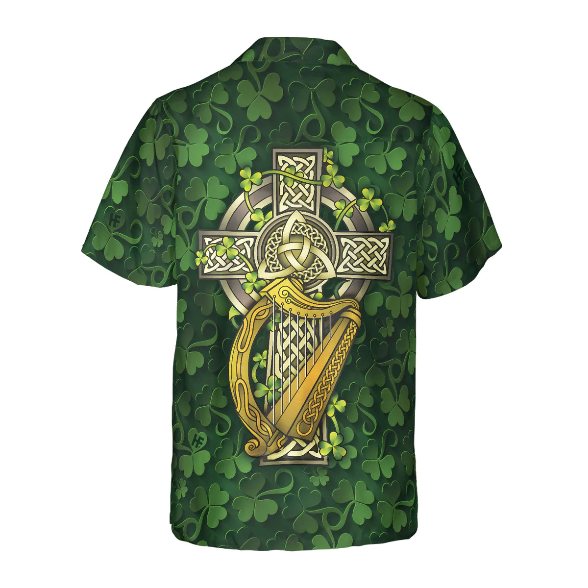 Saint Patrick's Day Shamrock Celtic Cross Harp Irish Hawaiian Shirt PO0131