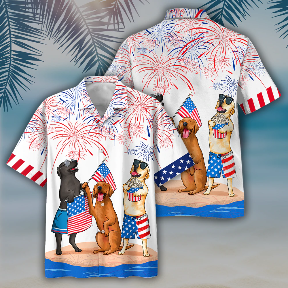 Labrador Hawaiian Shirt- Independence Day hawaiian shirt, USA Patriotic Hawaiian Shirt HO0719