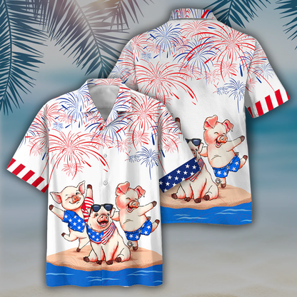 Pig's 4th of july Hawaiian Shirts - Independence Day hawaiian shirt, USA Patriotic Hawaiian Shirt HO0718