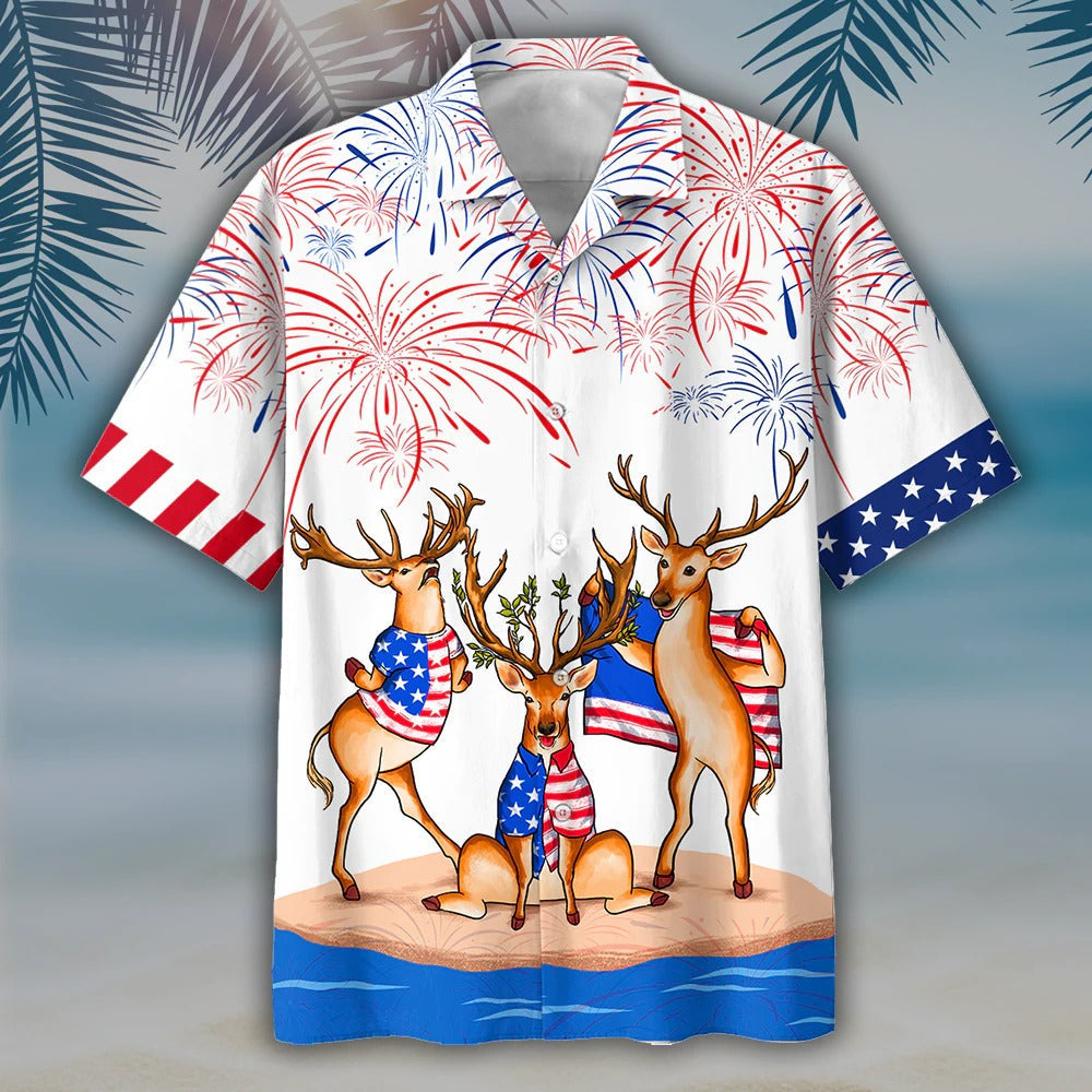 Deer Independence Day Is Coming Hawaiian Shirts For Adults, Deer Hawaii Aloha Beach Shirt For Happy 4Th Of July HO4988