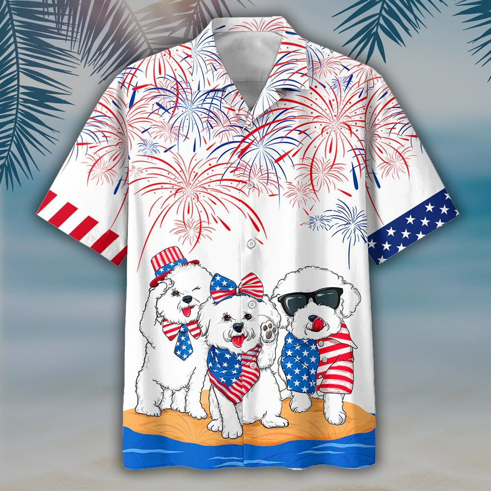 Independence In Coming Bichon Frise Alloha Hawaii Shirts For Men And Woman, American Usa Flag Hawaii Dog Shirts HO4775