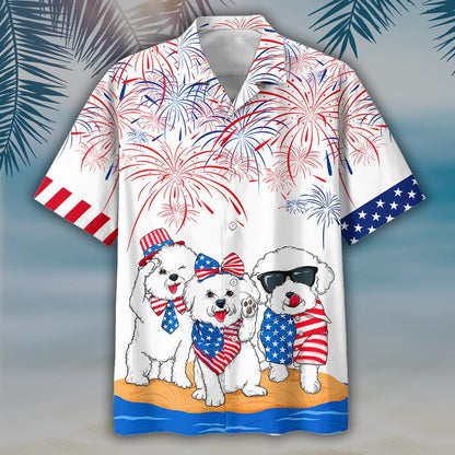 Independence In Coming Bichon Frise Alloha Hawaii Shirts For Men And Woman, American Usa Flag Hawaii Dog Shirts HO4775