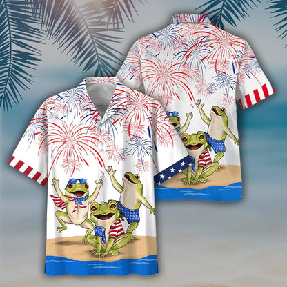 Frogs Hawaiian Shirt Independence Day, Frogs 3D Aloha Beach Shirts, Frogs Hawaii Shirt For 4Th Of July HO4788