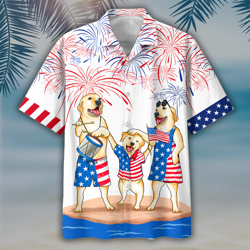 Labrador Family Hawaiian Shirt For Independence Day 4Th Of Jul, Patriotic Hawaiian Shirt For Men And Woman, Dog Hawaii Shirt HO4994